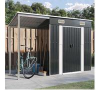 vidaXL Abri de jardin avec toit prolongé – Acier, poignées, anthracite 277×110,5×181 cm