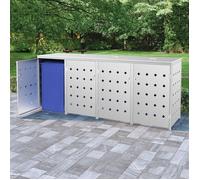 vidaXL Abri pour poubelles quadruple sur roulettes – 4 x 240 L – Acier inoxydable