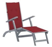 Chaise longue vidaXL avec repose-pieds et coussin, en bois massif d'acacia