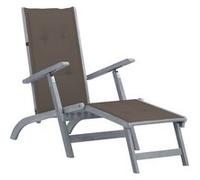 Chaise longue vidaXL avec repose-pieds et coussin, en bois massif d'acacia