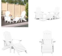 vidaXL Adirondack Chaises de jardin avec tabouret & table HDPE Blanc - Chaise de jardin - Chaise d'extérieur - Fauteuil de jardin