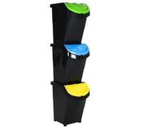 vidaXL Poubelle avec couvercles 3 pcs Empilable noir PP 120 L