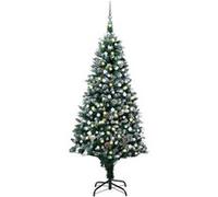 vidaXL Arbre de Noël Artificiel Pré-éclairé/Boules Pommes de Pin, Sapin de Noël avec LED, Décoration de Vacances, Ornement de Fête Intérieur Extérieur, 210cm Vert G