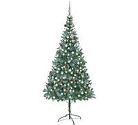 vidaXL Arbre de Noël Artificiel Pré-éclairé/Boules Pommes de Pin, Sapin de Noël avec LED, Décoration de Vacances, Ornement de Fête Intérieur Extérieur, 210cm Vert G