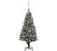 vidaXL Arbre de Noël Artificiel Pré-éclairé/Boules Pommes de Pin, Sapin de Noël avec LED, Décoration de Vacances, Ornement de Fête Intérieur Extérieur, 150cm Vert G