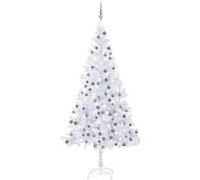 vidaXL Arbre de Noël Artificiel Pré-éclairé et Boules, Sapin de Noël avec LED, Décoration de Vacances, Ornement de Fête Intérieur Extérieur, L 240 cm Blanc Blanc G
