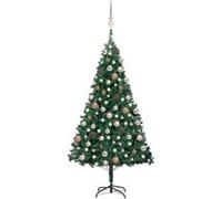 vidaXL Arbre de Noël Artificiel Pré-éclairé et Boules, Sapin de Noël avec LED, Décoration de Vacances, Ornement de Fête Intérieur Extérieur, Vert 180 cm PVC Vert G