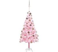 Arbre de Noël Artificiel Pré-éclairé et Boules, Sapin de Noël avec LED, Décoration de Vacances, Ornement de Fête Intérieur Extérieur, Rose 180 cm PVC