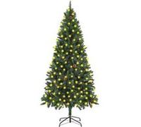 vidaXL Arbre de Noël Artificiel Pré-éclairé Pommes de Pin, Sapin de Noël avec LED, Décoration de Vacances, Ornement de Fête Intérieur Extérieur, Vert 210 cm Vert