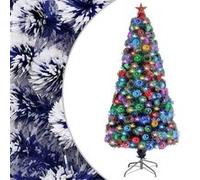vidaXL Arbre de Noël Artificiel Pré-éclairé, Sapin de Noël avec LED, Décoration de Vacances, Ornement de Fête Intérieur Extérieur, Blanc/Bleu Fibre Optique Blanc G