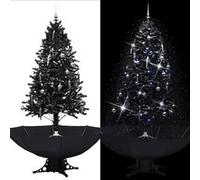 vidaXL Arbre de Noël Neigeux avec Base de Parapluie Décoration de Noël Sapin Artificiel Salon Salle de Séjour Maison Intérieur Noir 190 cm PVC Noir G