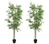 vidaXL Arbre en bambou synthétique, lot de 2, vert, 60 x 18 x 190 cm, tissu et bambou