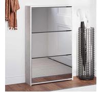 vidaXL Armoire à Chaussures Miroir 3 Niveaux Range-Chaussures Armoire de Rangement Meuble à Chaussures Entrée Couloir Gris Béton 63x17x102,5 cm
