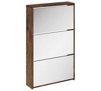 vidaXL Armoire à Chaussures Miroir 3 Niveaux Range-Chaussures Armoire de Rangement Meuble à Chaussures Entrée Couloir Chêne Fumé 63x17x102,5 cm