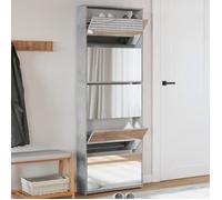 vidaXL Armoire à chaussures avec miroir – 4 niveaux, rangement, moderne, gris béton