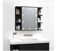 vidaXL Armoire à Miroir avec LED, Placard Mural avec Rangement, Meuble avec Lumière, Organisateur de Salle de Bain Toilette, Moderne, Noir
