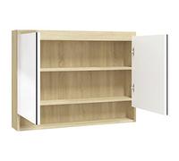 vidaXL Armoire à Miroir de Salle de Bain Meuble de Rangement Armoire Murale Suspendue Toilette Maison Intérieur 80x15x60cm MDF Blanc et Chêne