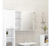 vidaXL Armoire à Miroir de Salle de Bain, Meuble de Rangement avec Compartiment et Porte, Armoire de Toilette Maison Intérieur, Blanc Bois d’Ingénierie