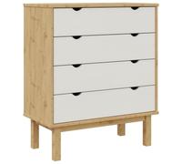 vidaXL Armoire à Tiroirs Armoire de Rangement Organisateur Meuble de Salle de Séjour Maison Intérieur Marron Blanc 76,5x39,5x90 cm Bois Pin Massif
