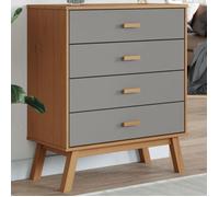 vidaXL Commode à tiroirs OLDEN – Moderne, pieds, bois de pin solide, gris et marron