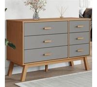 Vidaxl Armoire À Tiroirs Olden Gris Et Marron Bois De Pin Solide Multicolore