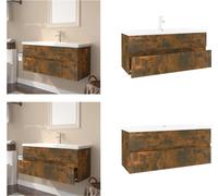 vidaXL Armoire avec lavabo encastré Chêne fumé Bois composite - Armoire Avec Lavabo - Armoires Avec Lavabo - Armoire Sous Lavabo - Armoire Sous Lavabo