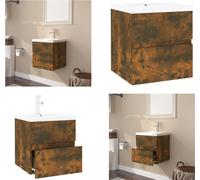 vidaXL Armoire avec lavabo encastré Chêne fumé Bois composite - Armoire Avec Lavabo - Armoires Avec Lavabo - Armoire Sous Lavabo - Armoire Sous Lavabo