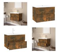vidaXL Armoire avec lavabo encastré Chêne fumé Bois composite - Armoire Avec Lavabo - Armoires Avec Lavabo - Armoire Sous Lavabo - Armoire Sous Lavabo