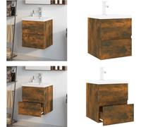 vidaXL Armoire avec lavabo encastré Chêne fumé Bois composite - Armoire Avec Lavabo - Armoires Avec Lavabo - Armoire Sous Lavabo - Armoire Sous Lavabo