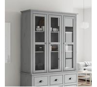 vidaXL Armoire avec Portes Vitrées, Buffet avec Étagères, Meuble à Livres avec Rangement, Organisateur de Salon, Gris Bois de Pin Massif