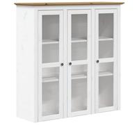 vidaXL Armoire avec Portes Vitrées, Buffet avec Étagères, Meuble à Livres avec Rangement, Organisateur de Salon, Blanc Marron Bois Pin Massif