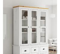vidaXL Armoire avec Portes Vitrées, Buffet avec Étagères, Meuble à Livres avec Rangement, Organisateur de Salon, Blanc Marron Bois Pin Massif