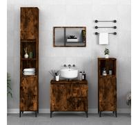 vidaXL Armoire de Salle de Bain, Colonne avec Compartiment et Pieds, Meuble de Rangement Toilette Maison, Industriel, Chêne Fumé Bois d'Ingénierie