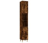 vidaXL Armoire de Bain, Colonne de Rangement avec 6 Compartiments et 2 Portes, Meuble de Toilette, Scandinave, Chêne Fumé Bois d'Ingénierie