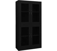 vidaXL Armoire de Bureau Classeur Armoire à Dossiers Armoire de Classement Stockage de Fichiers Noir 90x40x180 cm Acier et Verre Trempé Noir G