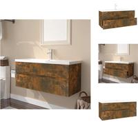 vidaXL Armoire de lavabo avec vasque encastrée Chêne fumé Bois composite - lavabos de salle de bains