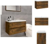 vidaXL Armoire de lavabo avec vasque encastrée Chêne fumé Bois composite - lavabos de salle de bains