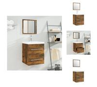 vidaXL Armoire de lavabo avec vasque encastrée Chêne fumé Bois composite - lavabos de salle de bains