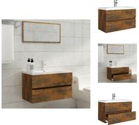 vidaXL Armoire de lavabo avec vasque encastrée Chêne fumé Bois composite - lavabos de salle de bains