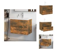 vidaXL Armoire de lavabo avec vasque encastrée Chêne fumé Bois composite - lavabos de salle de bains