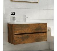 vidaXL Armoire de lavabo 815654 – Chêne fumé, 90x38,5x45 cm, bois d'ingénierie