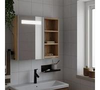 vidaXL Armoire de salle de bain à miroir avec LED chêne 60x13x52 cm, armoire de toilette avec miroir, armoire murale avec 357972 Marron G