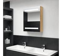 vidaXL Armoire de Salle de Bain à Miroir LED Meuble de Rangement Miroir de Courtoisie Armoire Murale Armoire à Pharmacie Maison Chêne 50x14x60 cm Brun