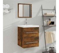 vidaXL Armoire de salle de bain avec miroir Chêne fumé 41x38,5x48 cm 820469 chêne G
