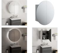vidaXL Armoire de salle de bain avec miroir rond & LED Gris 47x47x17,5 cm - Armoire de salle de bain - Armoire de salle de bain - Armoires de salle de bain