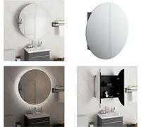 vidaXL Armoire de salle de bain avec miroir rond & LED Noir 54x54x17,5cm - Armoire de salle de bain - Armoire de salle de bain - Armoires de salle de bain