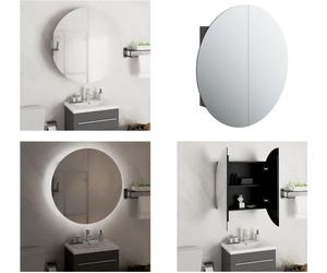 vidaXL Armoire de salle de bain avec miroir rond & LED Noir 54x54x17,5cm - Armoire de salle de bain - Armoire de salle de bain - Armoires de salle de bain