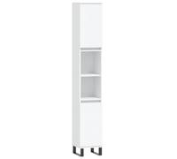vidaXL Armoire de Salle de Bain, Colonne avec 4 Compartiments et 2 Étagères, Meuble de Rangement avec Pieds Toilette, Moderne, Blanc Bois d'Ingénierie