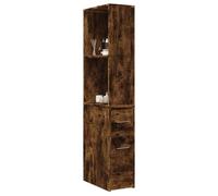 vidaXL Armoire de Salle de Bain étroite avec roulettes chêne fumé, Armoire de Salle de Bain Haute, Rangement de Salle de Bain étroit, Armoire de Salle de Bain Haute indépendante