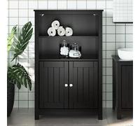vidaXL Armoire de Salle de Bain, Placard avec 4 Étagères et 2 Portes, Meuble de Rangement, Organisateur de Toilette, Moderne,Noir Bois de Pin Massif